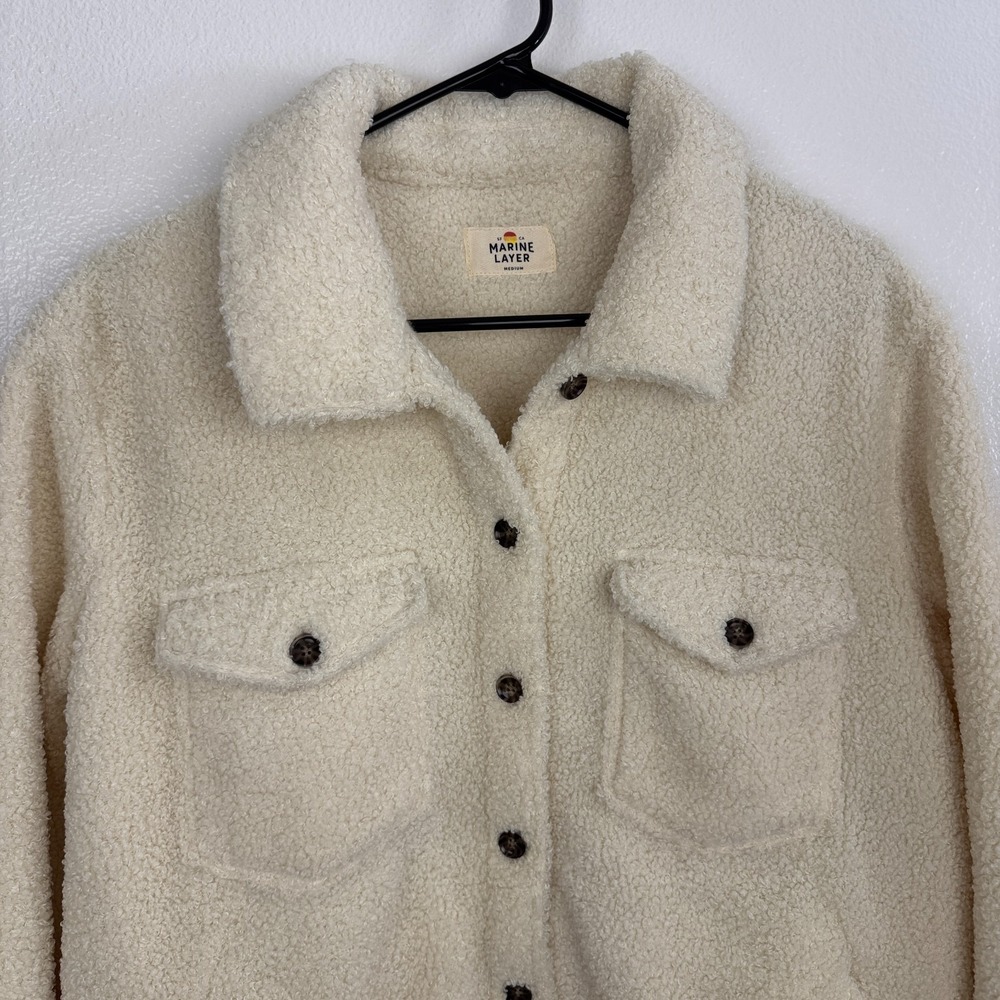 Marine Layer Eden Faux Shearling Overshirt Womens Medium Cream Button Up Outdoor - Picture 2 of 10